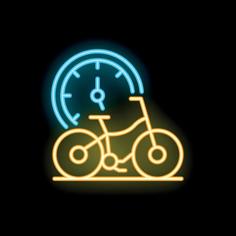 Neon icon of bicycle with clock representing bike delivery service vector