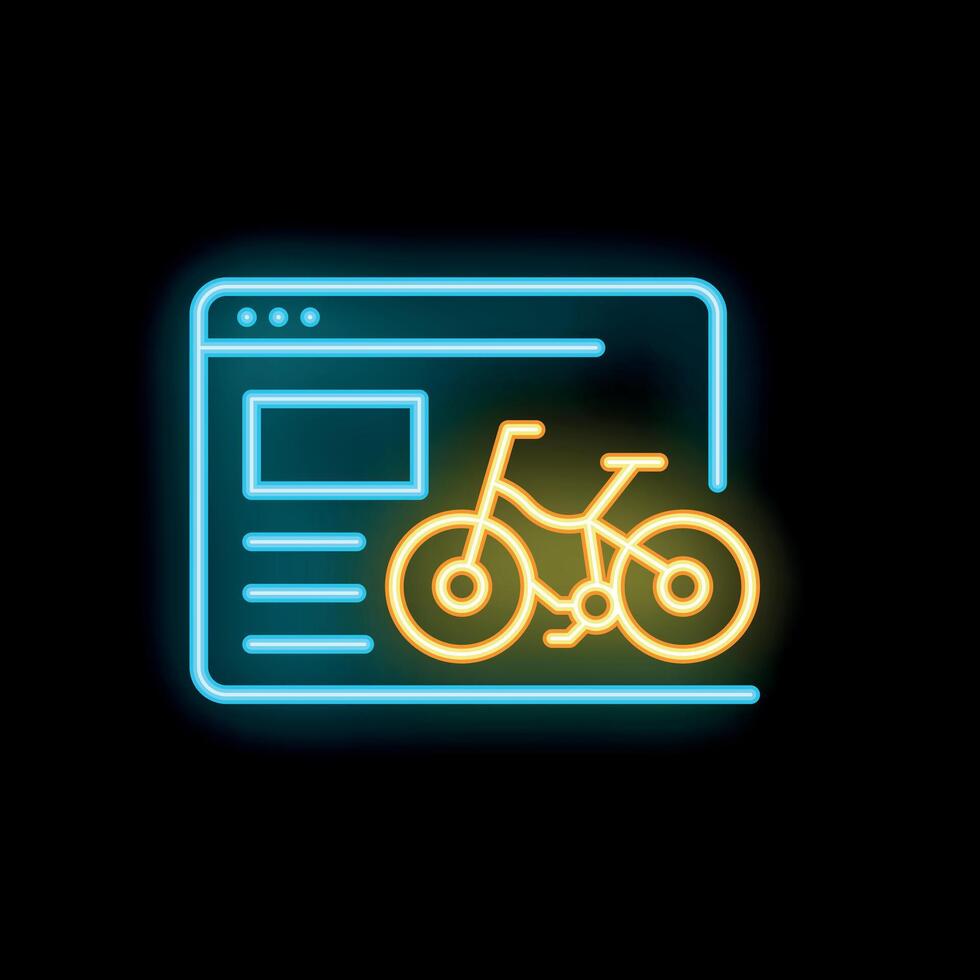 Neon bicycle shop website icon for online bicycle sale advertisement vector