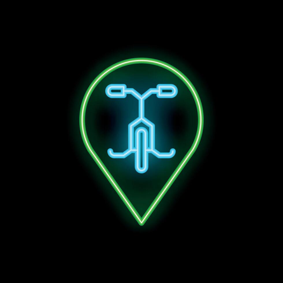 Neon icon of a kick scooter sharing location pointing somewhere vector