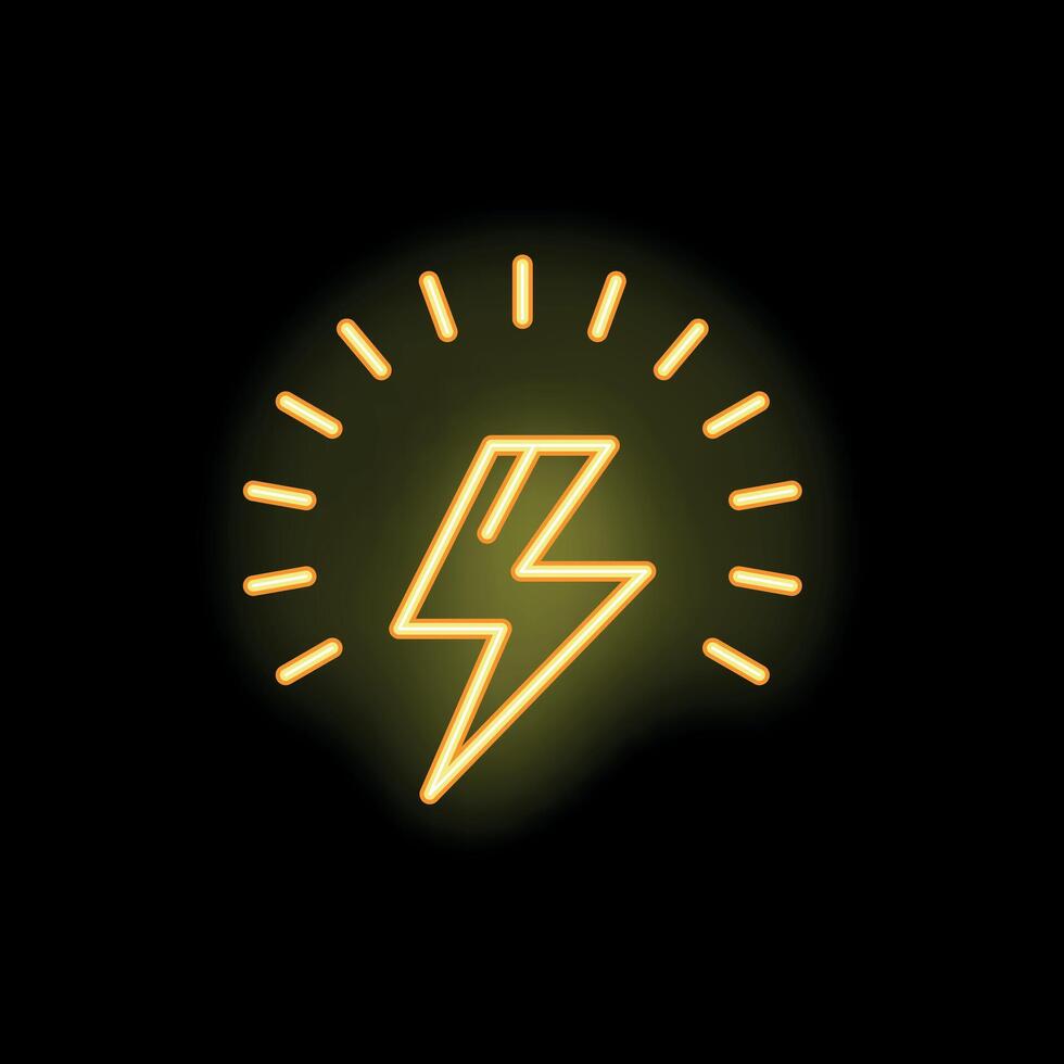 Neon yellow lightning bolt striking with sunburst behind on black background vector