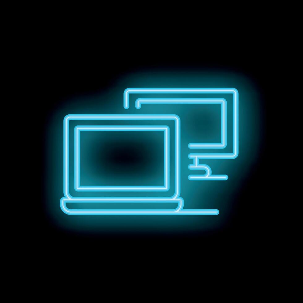 Neon laptop and monitor on black background vector