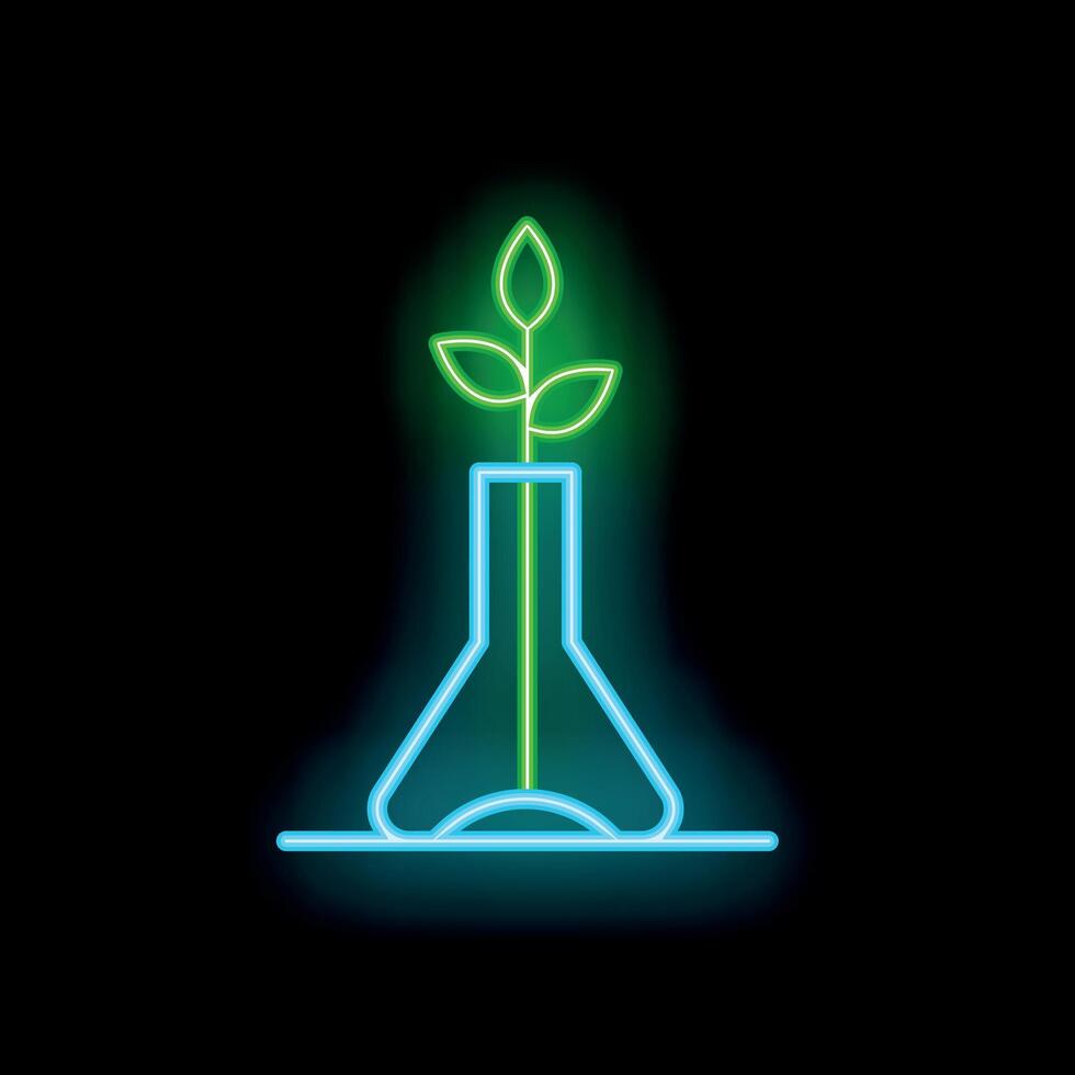 Neon sign of a plant growing in a flask for science and botany concepts vector