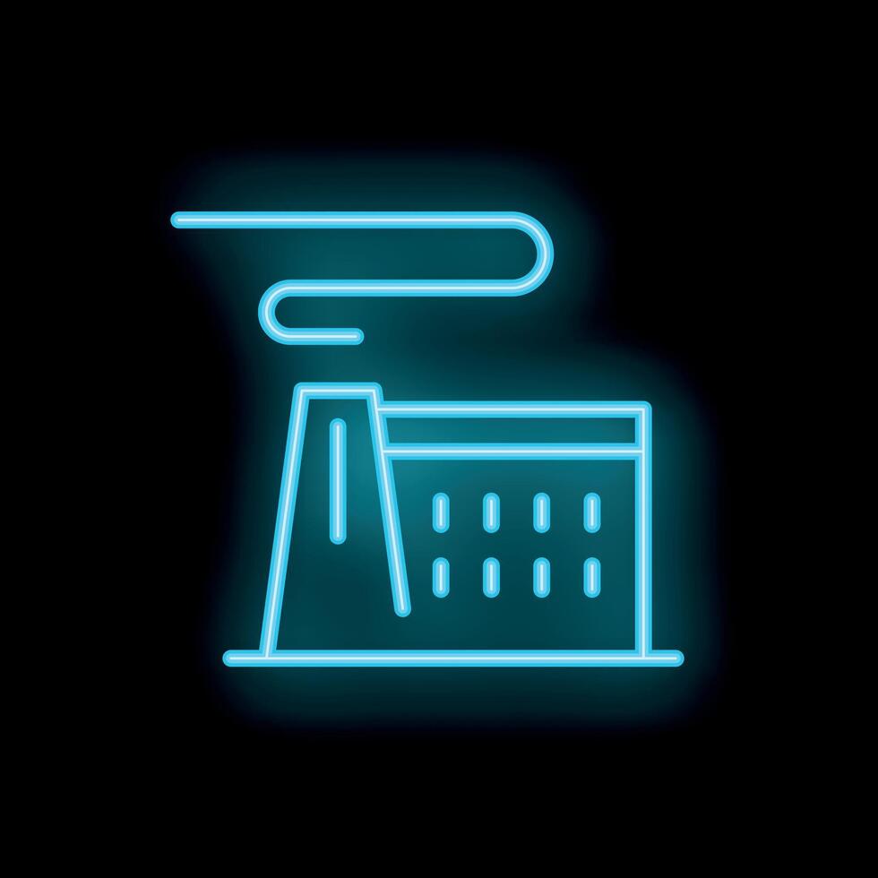 Blue neon factory icon emitting pollution into the atmosphere vector