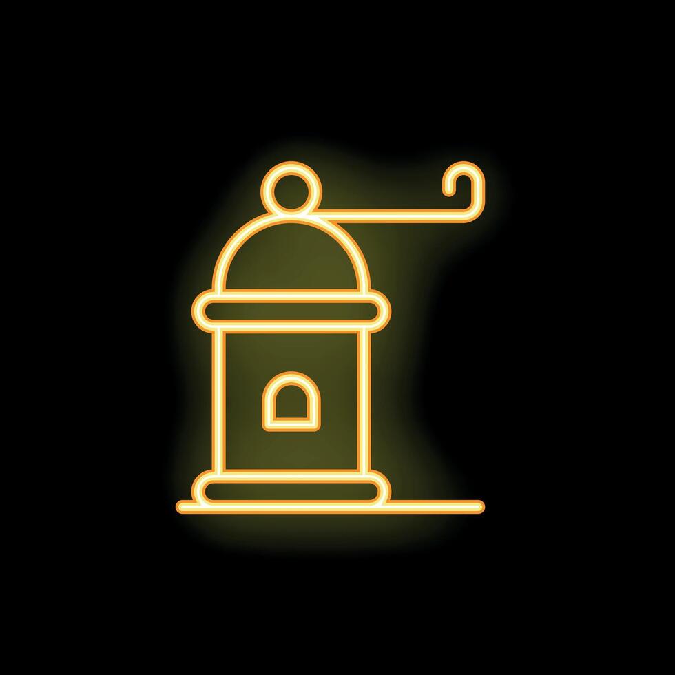 Neon sign of manual coffee grinder with handle on black background vector