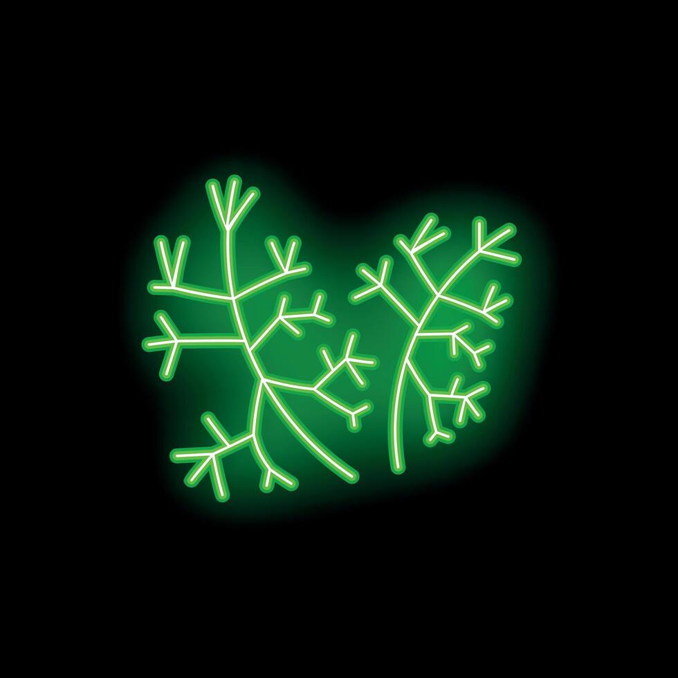 Green neon sign showing dill plants on black background vector