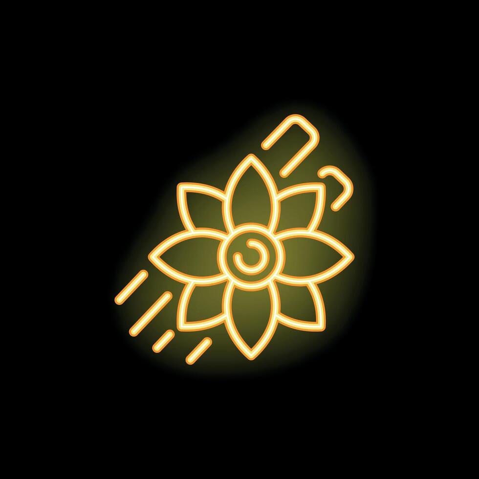 Neon yellow flower moving fast leaving trail on black background vector