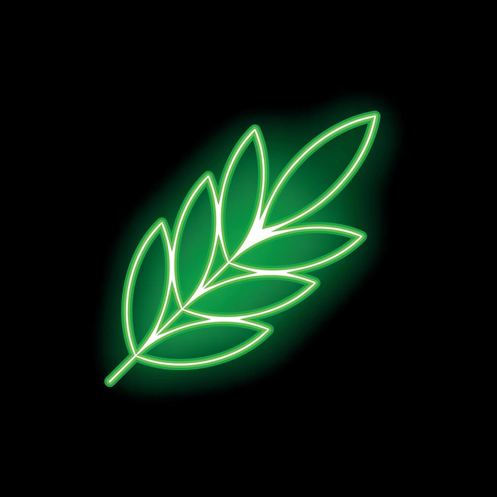 Neon green wheat branch glowing on black background vector