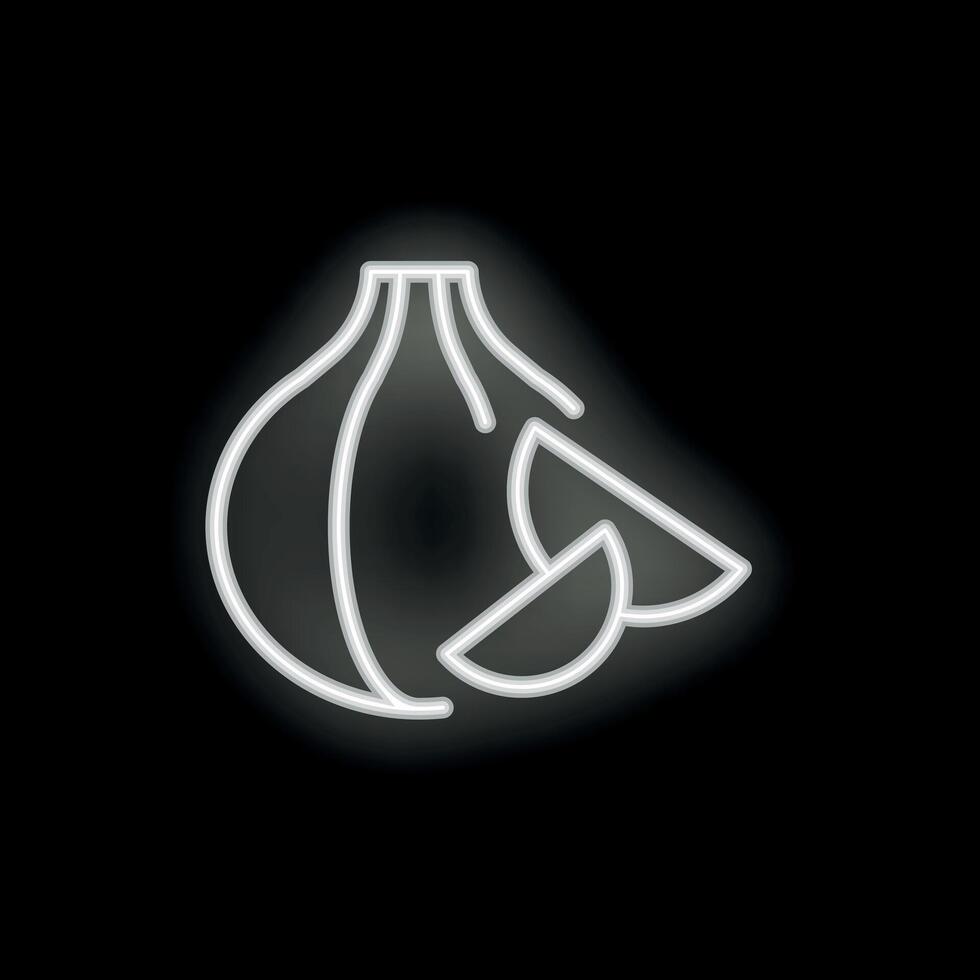 White neon sign showing a garlic bulb and cloves on black background vector