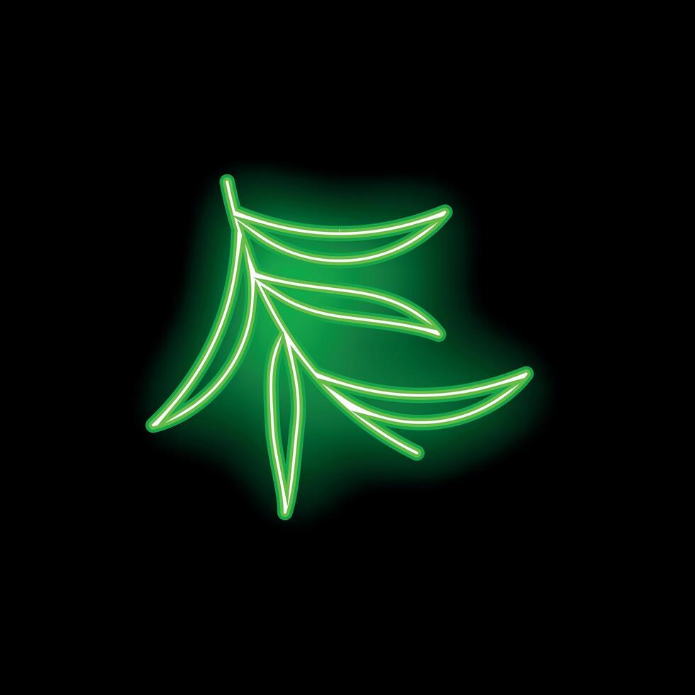 Green neon light glowing in the dark showing leaves vector