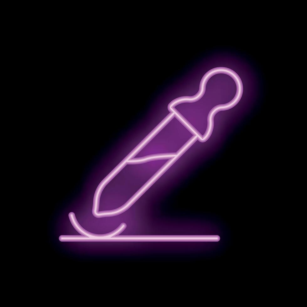 Neon pink pipette dropping liquid on surface icon vector