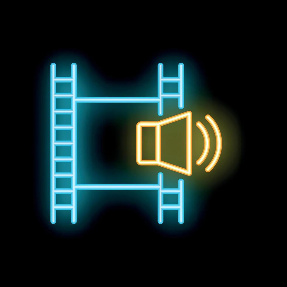Neon speaker icon with film strip for movie sound design vector