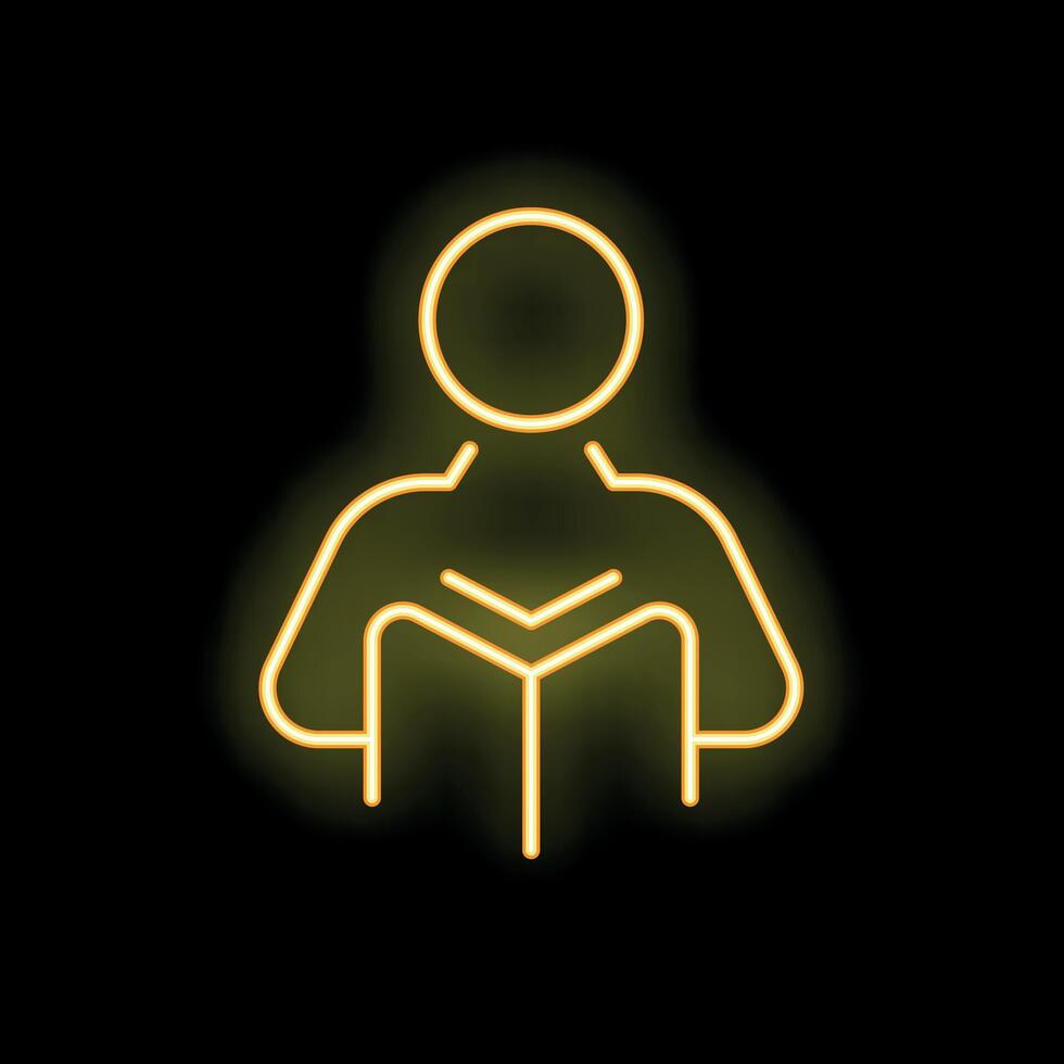 Neon sign of person reading book on black background vector