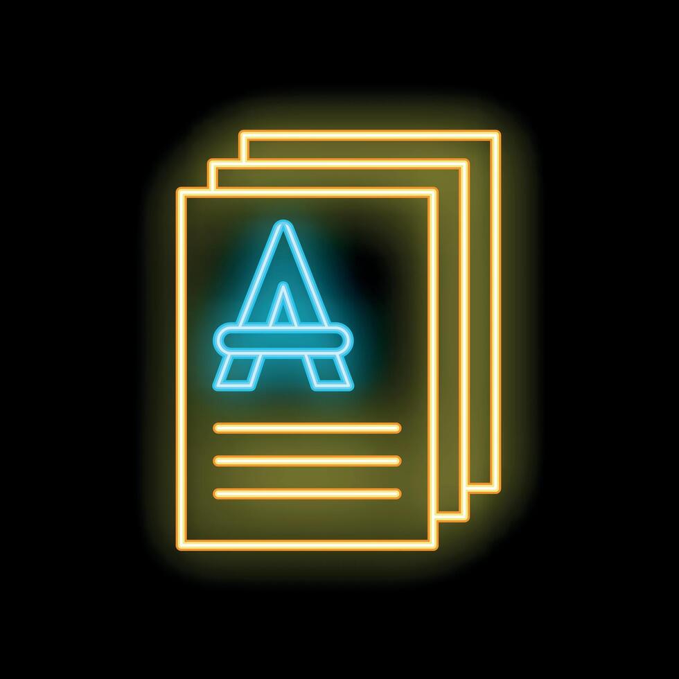 Neon icon of documents with letter a for agreement or contract vector