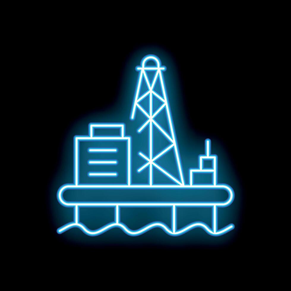 Neon style icon of oil rig extracting oil and gas from the ocean floor vector