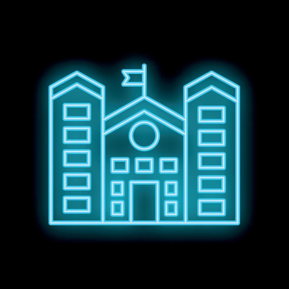 Glowing neon sign in the shape of a school building with a flag on top vector