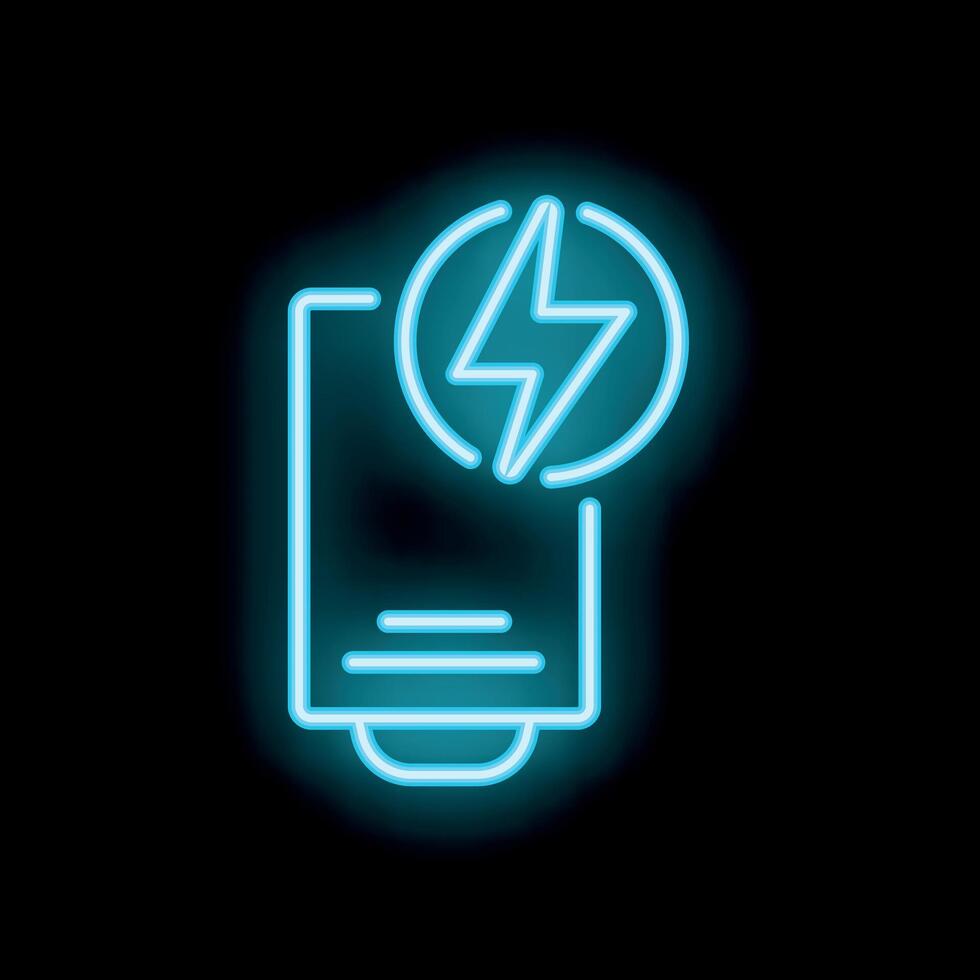 Blue neon battery charging icon with black background vector
