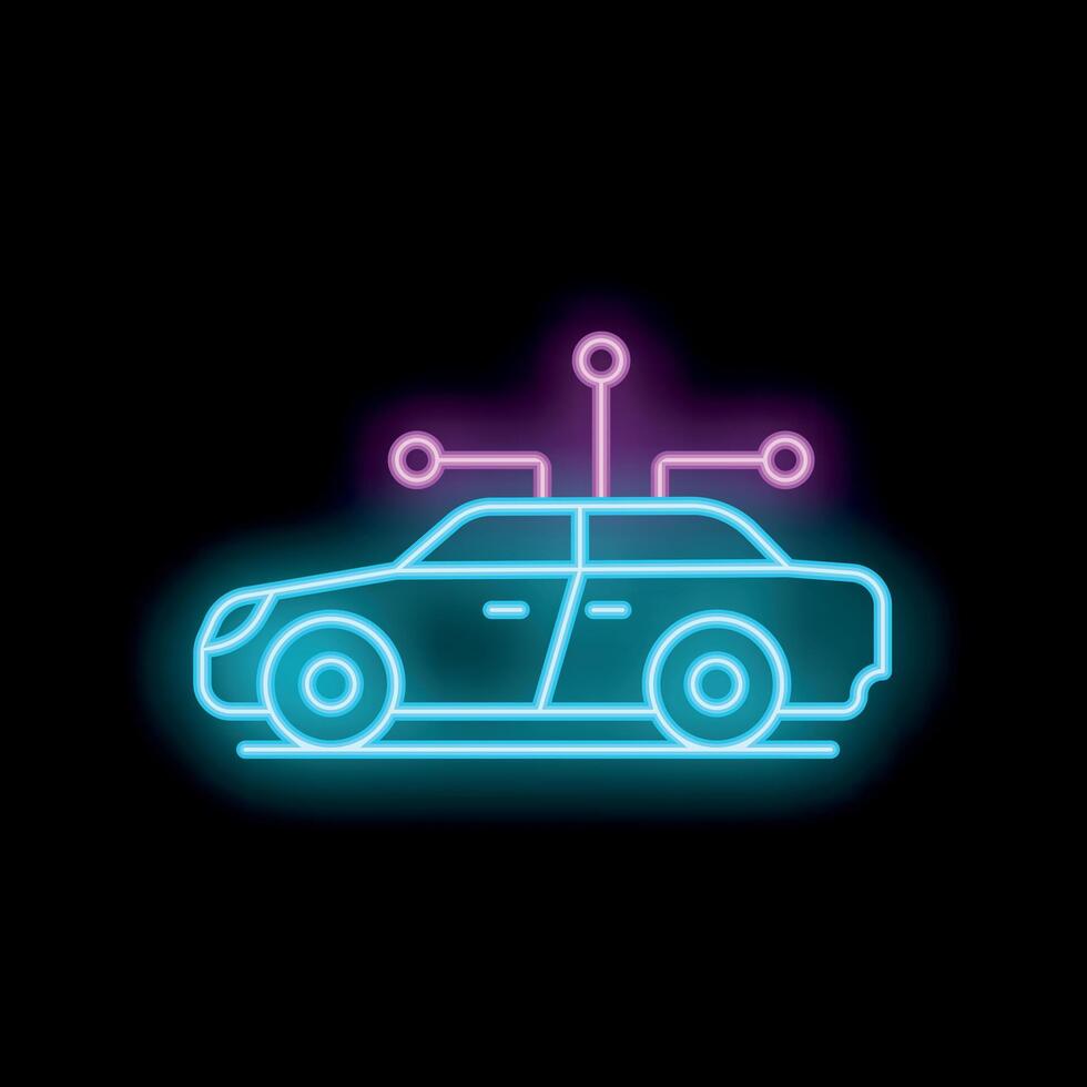 Neon autonomous self driving driverless car icon glowing vector