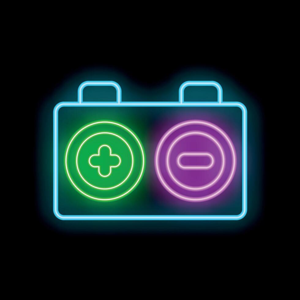 Glowing neon line car battery icon isolated on black background vector
