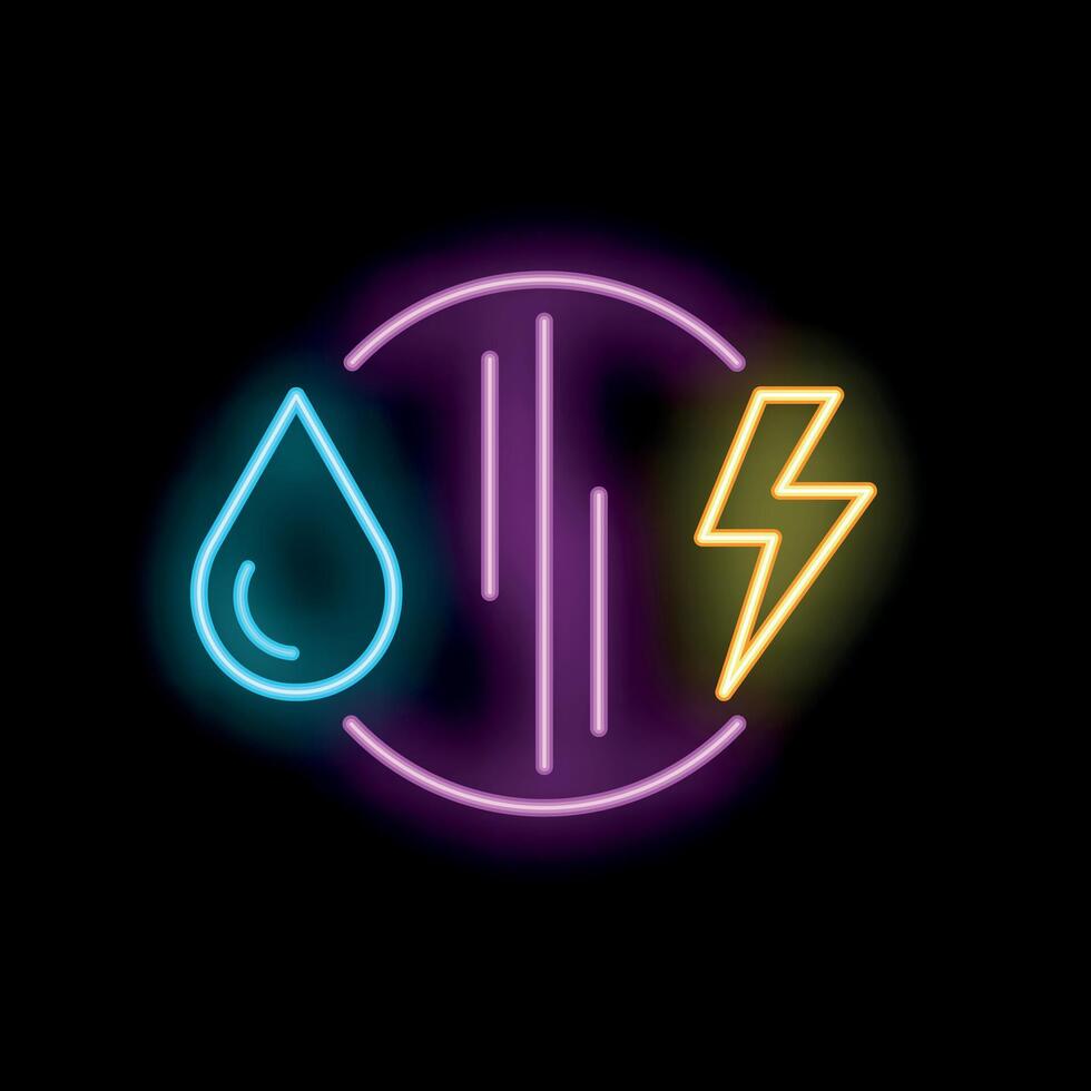 Neon sign representing hydroelectric power generation process vector