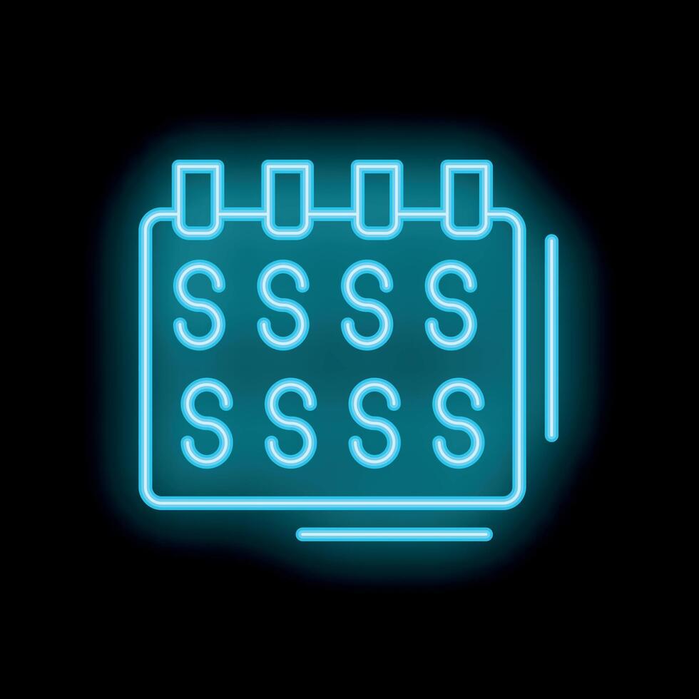 Neon blue calendar icon showing the letter s for design element on black background vector