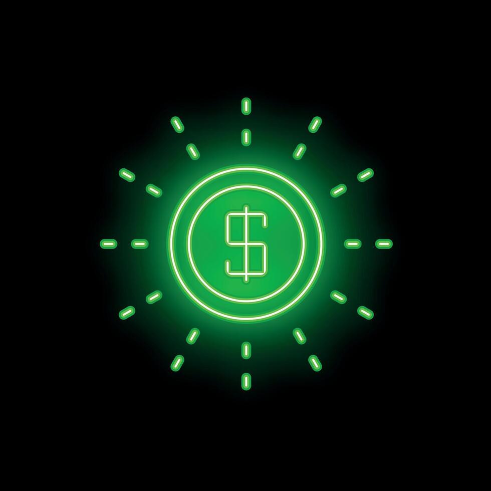 Green neon sign shining dollar coin making money online business icon vector