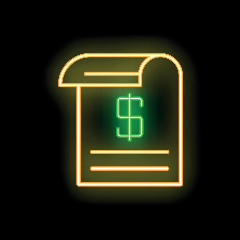 Neon yellow bill icon glowing on black background vector
