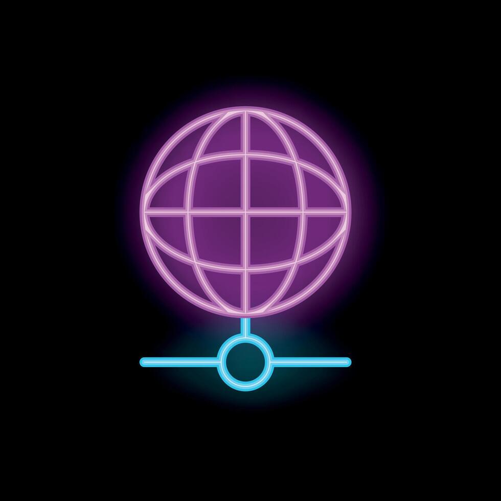 Neon icon of a globe connecting to a network vector
