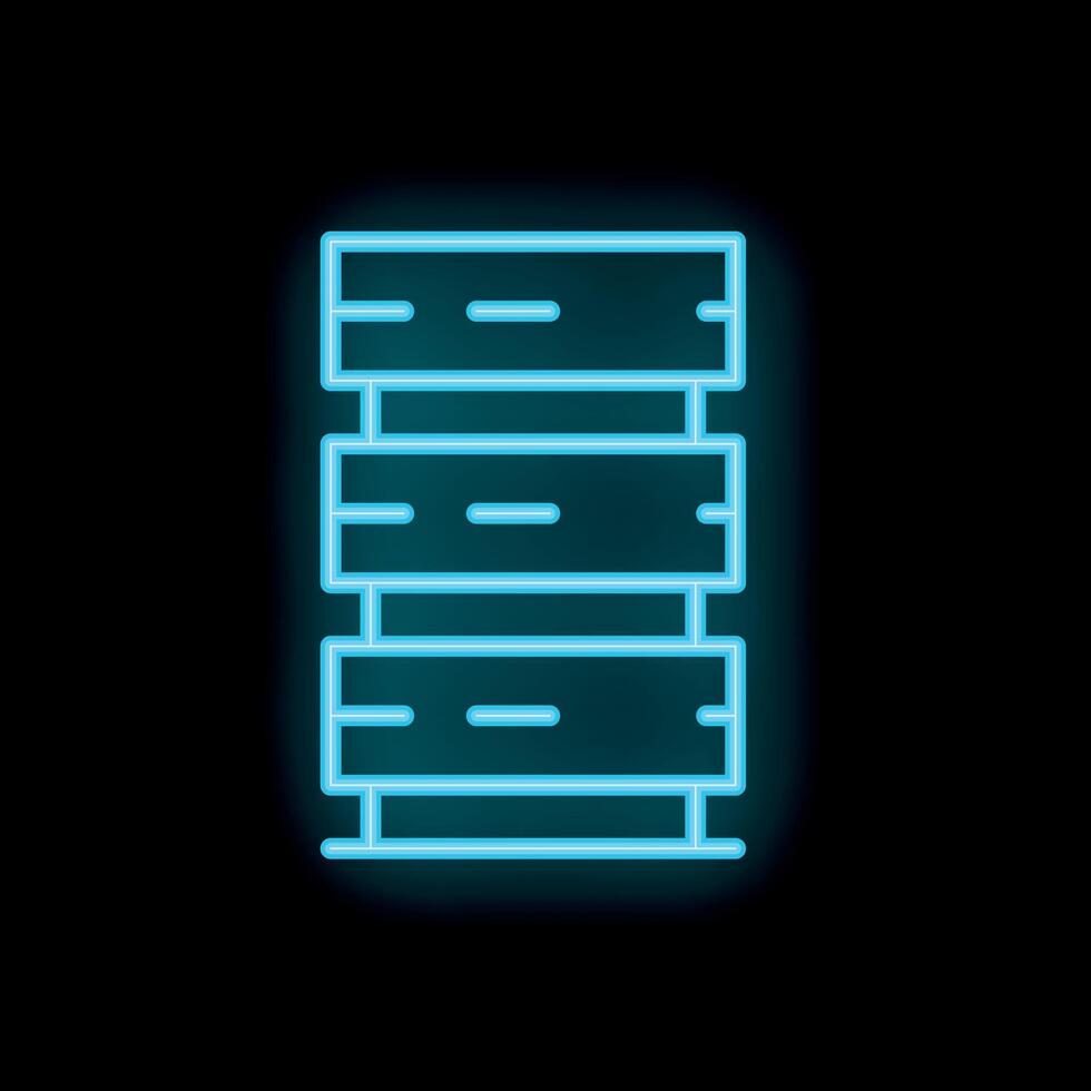 Neon server rack glowing on black background vector