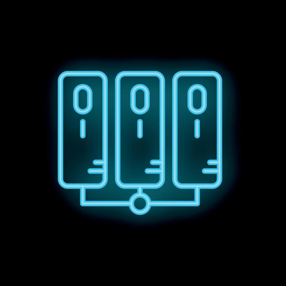 Neon servers network icon glowing on dark background vector