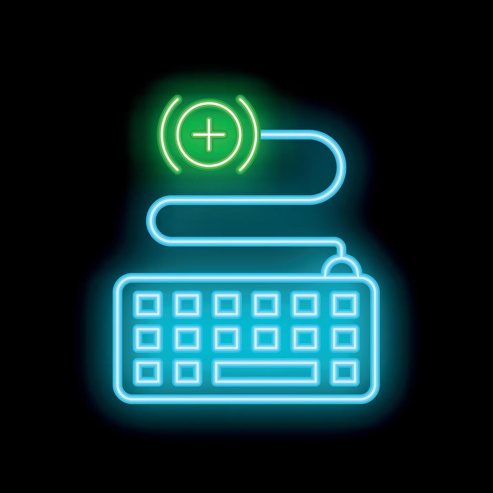 Neon green medical symbol connected to keyboard with blue wire vector
