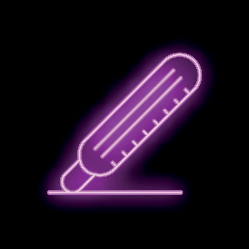 Glowing neon sign depicting medical thermometer on black background vector