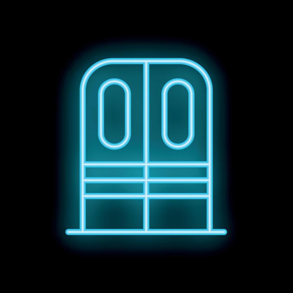 Neon blue double door with rounded top glowing on black background vector