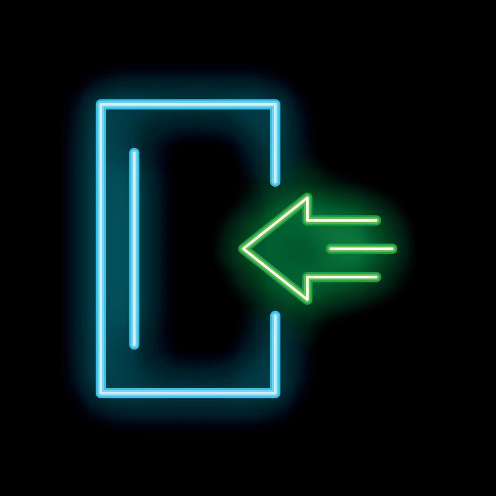 Neon entrance sign with arrow pointing left on a brick wall vector