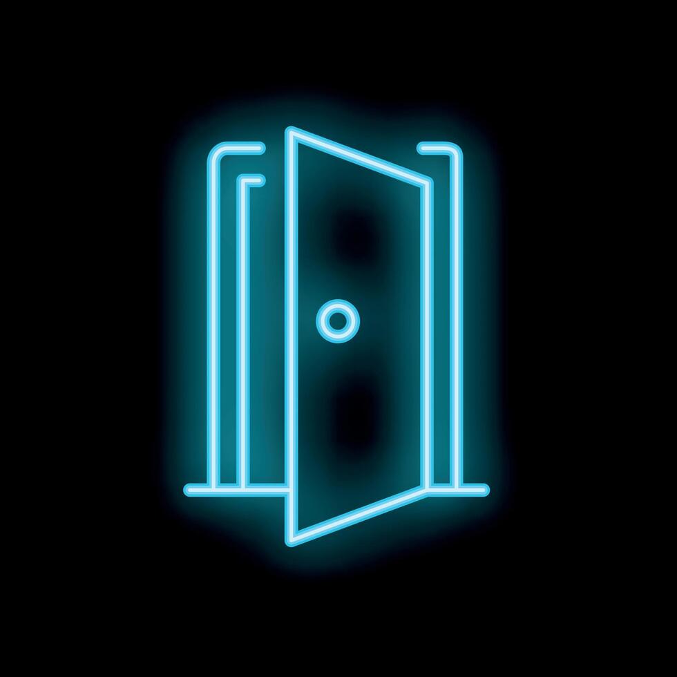 Bright blue neon open door glowing on a black background vector