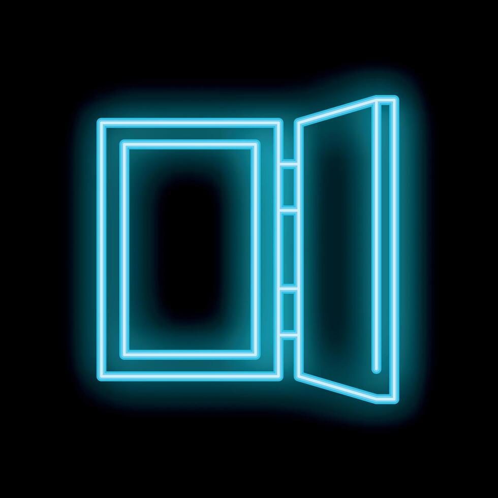 Neon open door icon glowing on dark background vector
