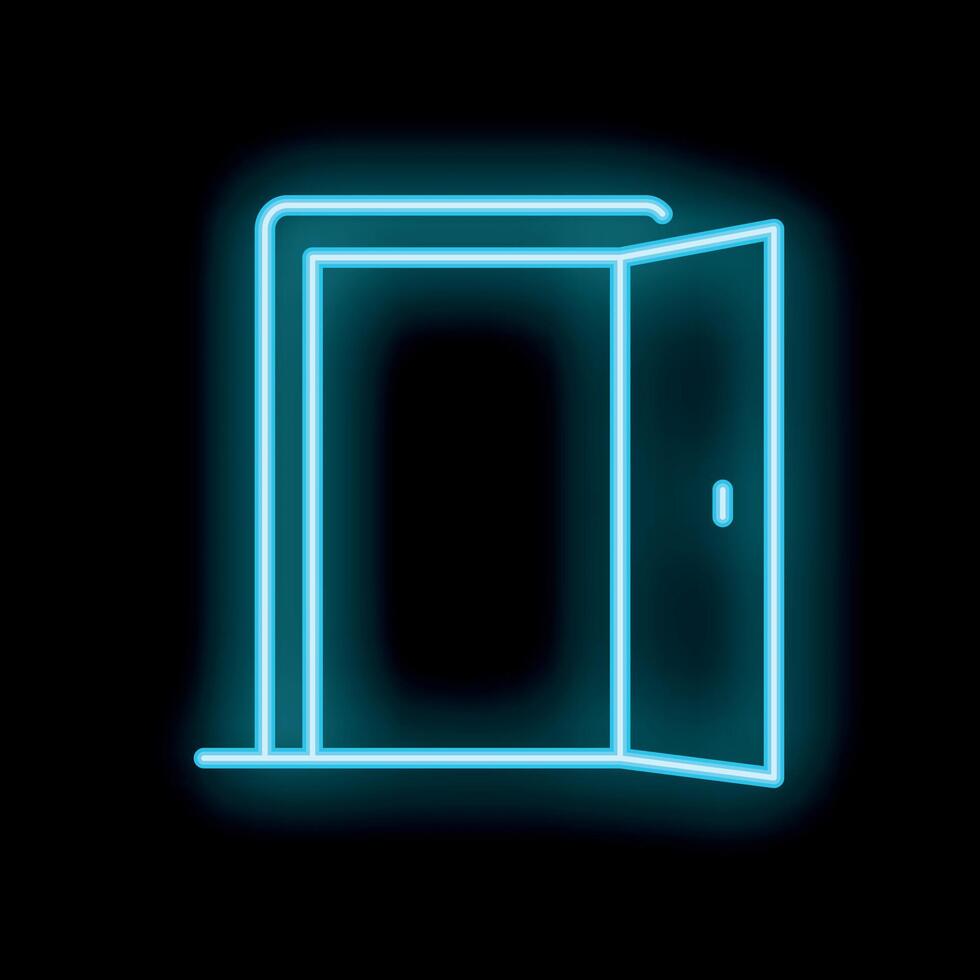 Neon doorway shining on black background vector
