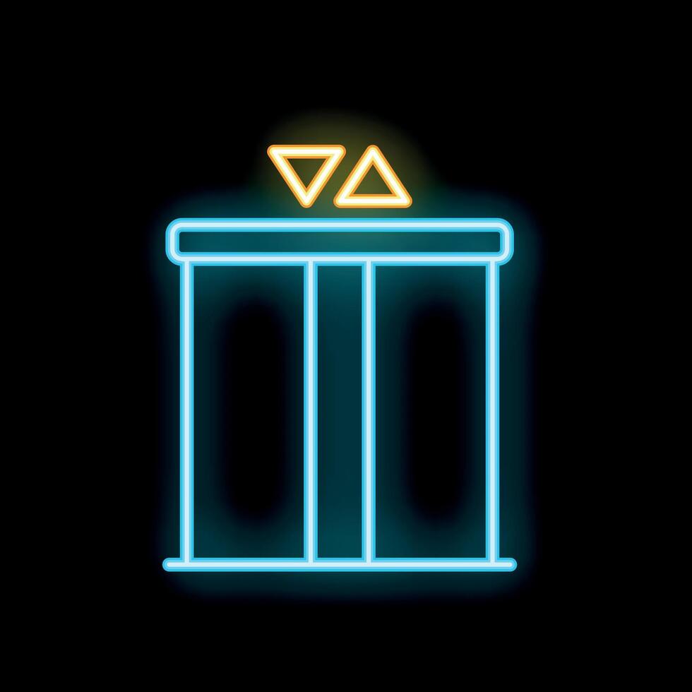 Neon elevator sign showing up and down arrows on black background vector