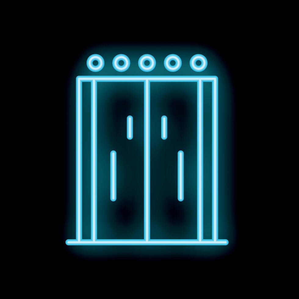 Neon elevator doors icon glowing against a black background vector