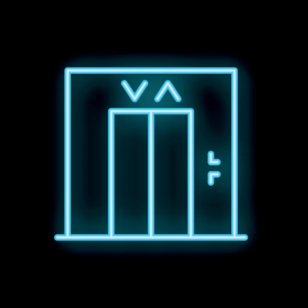 Blue neon elevator doors opening on black background vector