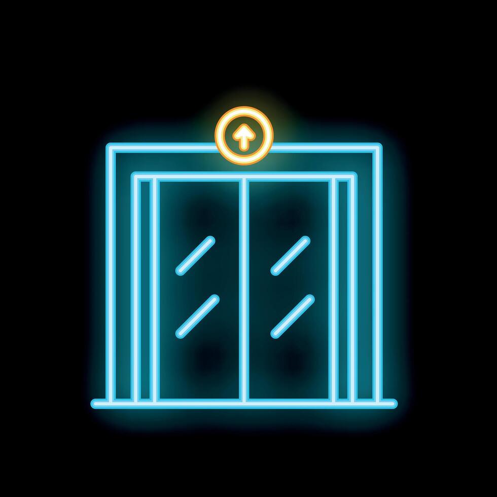 Neon elevator doors with up arrow sign on black background vector