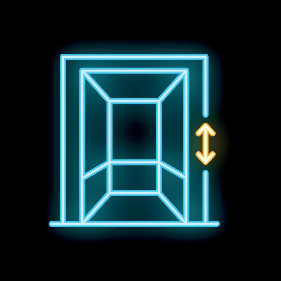 Blue glowing neon line elevator opened doors icon isolated on black background vector