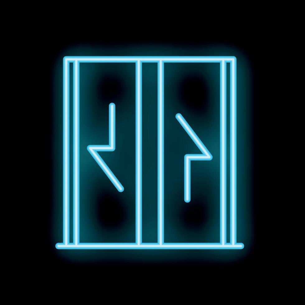 Neon elevator doors opening and closing icon glowing against a black background vector