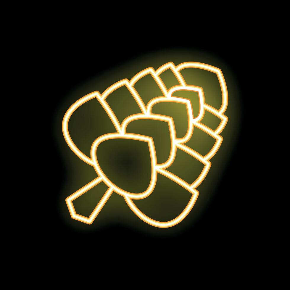 Yellow neon sign showing a hop cone for craft beer pub decoration vector