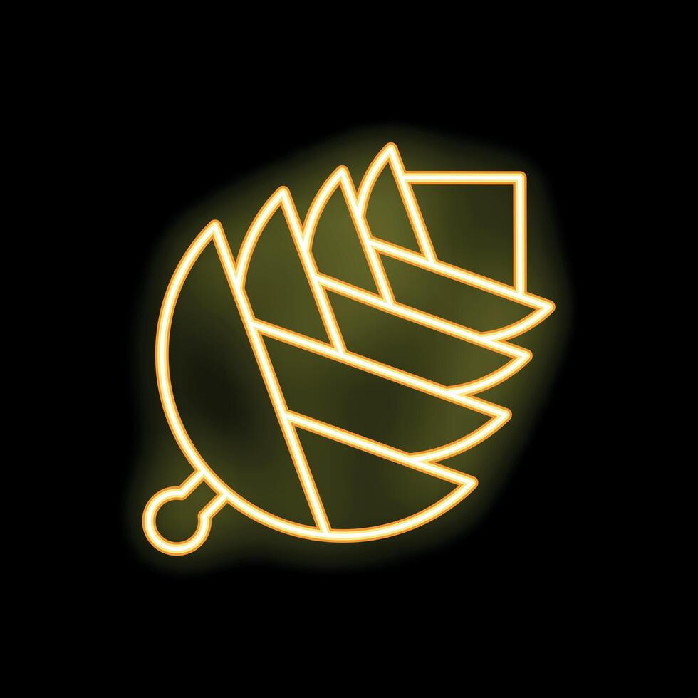 Neon yellow fir cone shining on black background vector