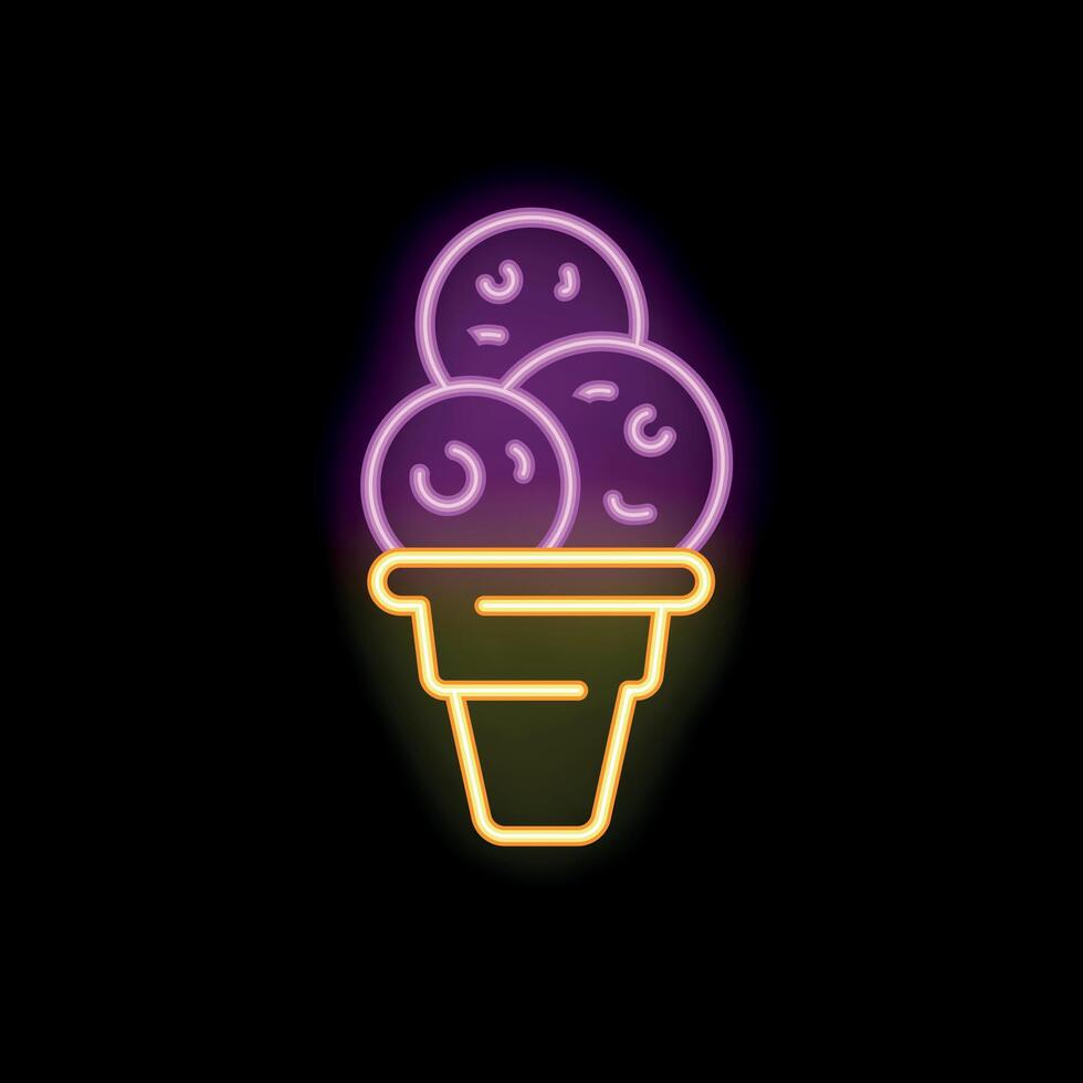 Neon sign showing ice cream cones with three scoops of ice cream vector