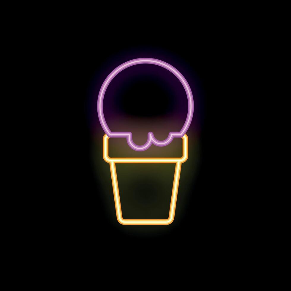 Neon sign showing melting ice cream on black background vector
