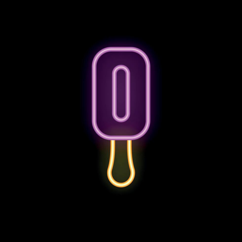 Glowing neon sign depicting ice cream on a stick on dark background vector