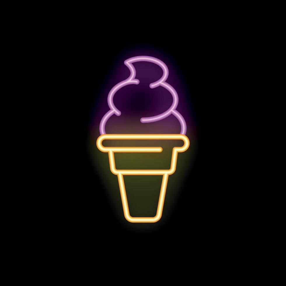Neon sign representing ice cream cone shining on black background vector