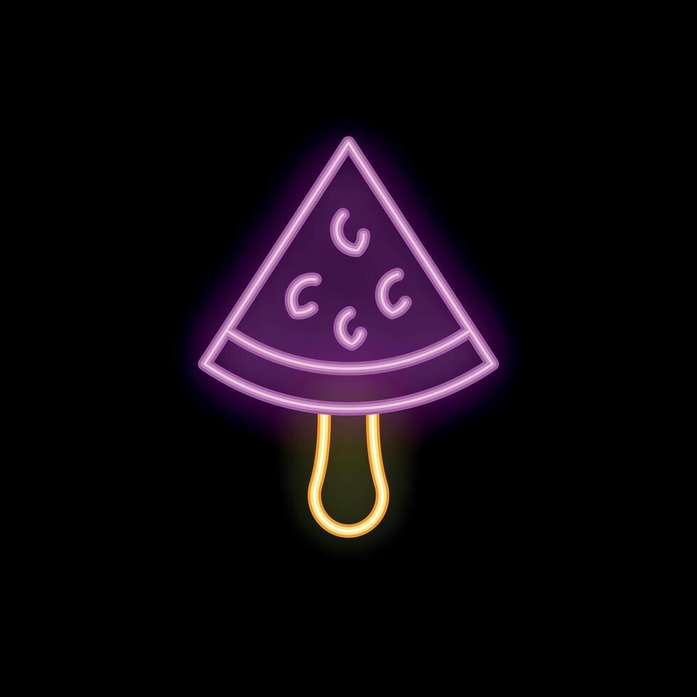 Neon sign representing a refreshing watermelon ice cream on a stick on black background vector
