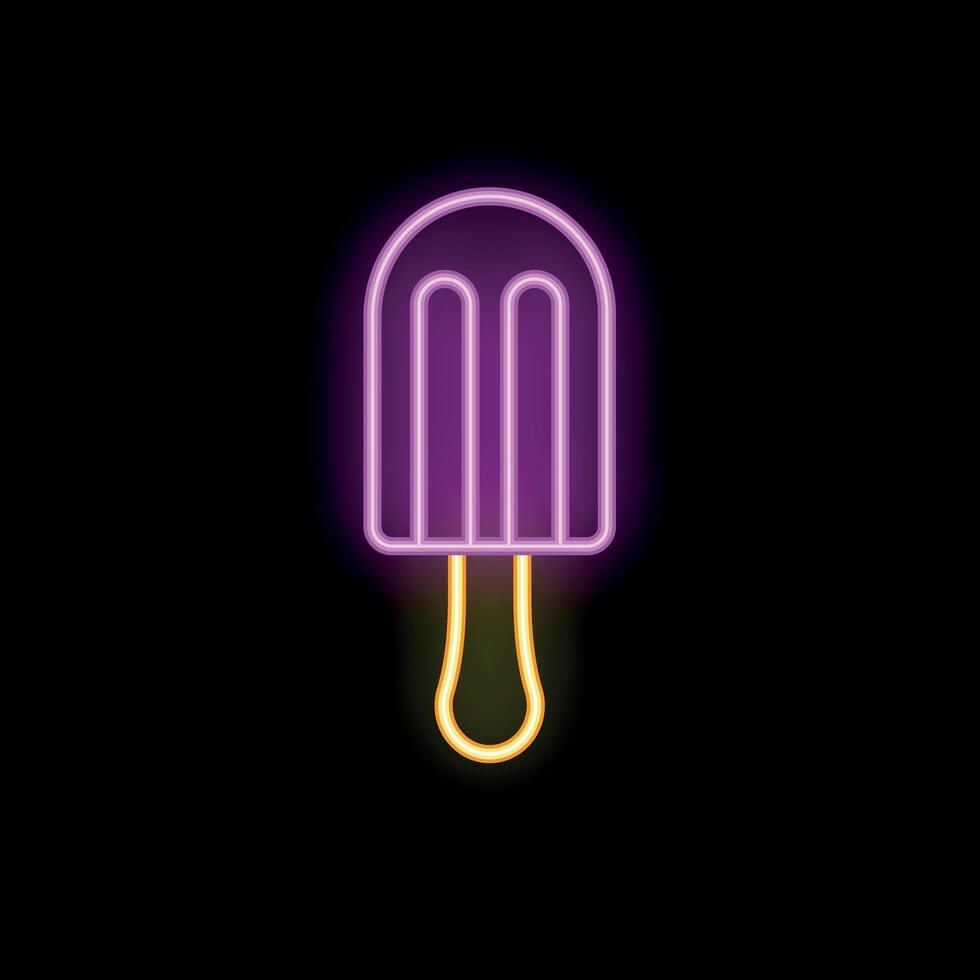Neon sign representing a delicious ice cream on a stick on black background vector